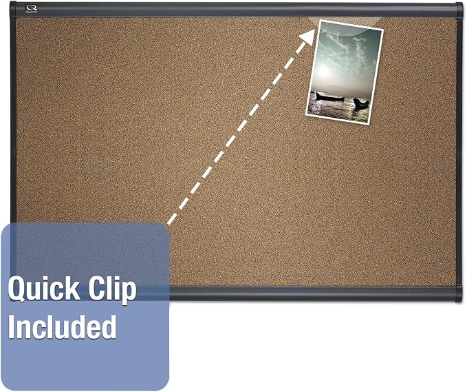 Quartet Prestige Colored Cork Bulletin Board, 36 x 24, Brown Surface, Graphite Gray Fiberboard/Plastic Frame - Image 2