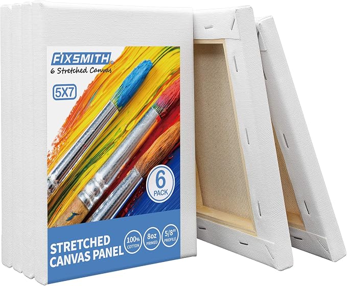 Stretched White Blank Canvas- 5x7 Inch,6 Pack,Primed,100% Cotton,5/8 Inch Profile of Economy Value Pack for Acrylics,Oils & Other Painting Media. - Image 2