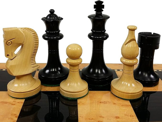 HPL 3 1/2" King Staunton Wood Russian Knight Black & Natural Boxwood Chess Men Set - NO Board