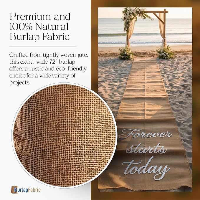 72" Wide 24 Feet Burlap Roll - 10oz Durable Jute Fabric for Crafts - Natural Burlap Fabric Roll for Gardening, Home Decor, Plants, Farmhouse Decor, Rustic Aisle Runners, Tree Covering & More - Image 2
