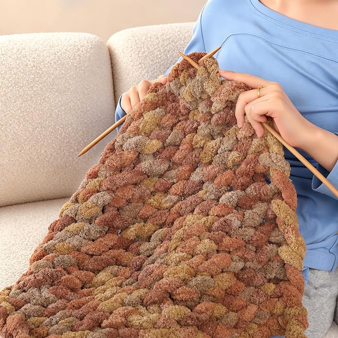 Chunky Chenille Yarn for Hand Knitting 8 Jumbo Pack Chunky Yarn for Hand Soft Blanket Knitting, Bulky Thick Fluffy Yarn for Crocheting (Pudding) - Image 4