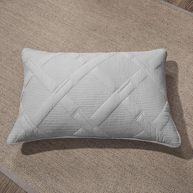 Tache Solid Light Grey Silver Soothing Pastel Soft Cotton Geometric Diamond Stitch Pattern Lightweight Quilted Bedspread 3 Piece Set, Queen - Image 7