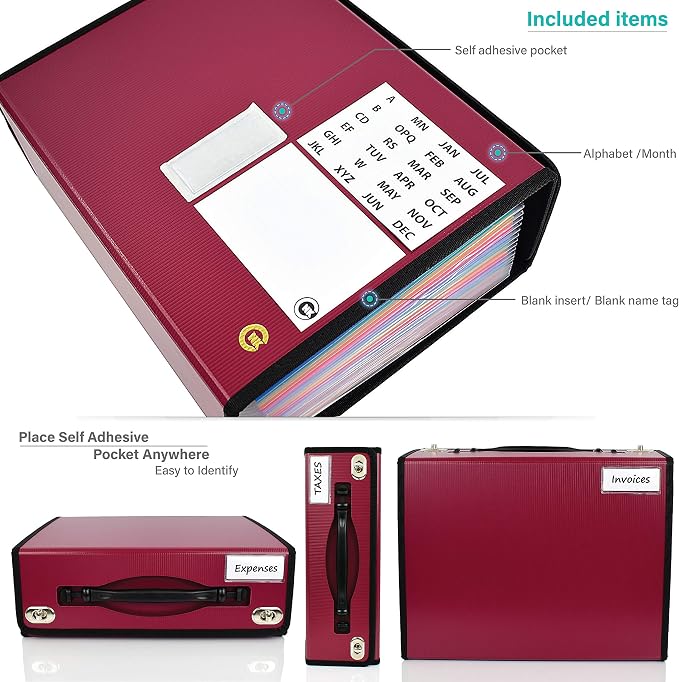 CNK Accordion File Folders with 24 Pockets Organizer for Document Paper Storage Folder Documents Expanding Binder Folio Pocket Receipt Filing Expandable Files Dividers Labels Letter Durable Handle - Image 5
