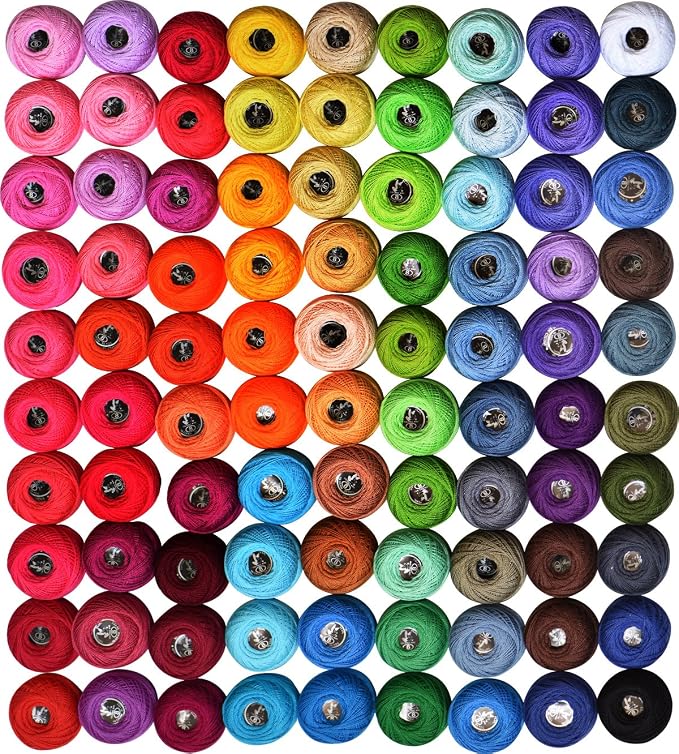Crochet Thread Cotton Yarn Threads Balls 90 Balls Popular Rainbow Colors of Size 8 Le paon 95 Yards Balls 8550 Yards 100% Long Staple Cotton Mercerized Cotton by LE+PAON