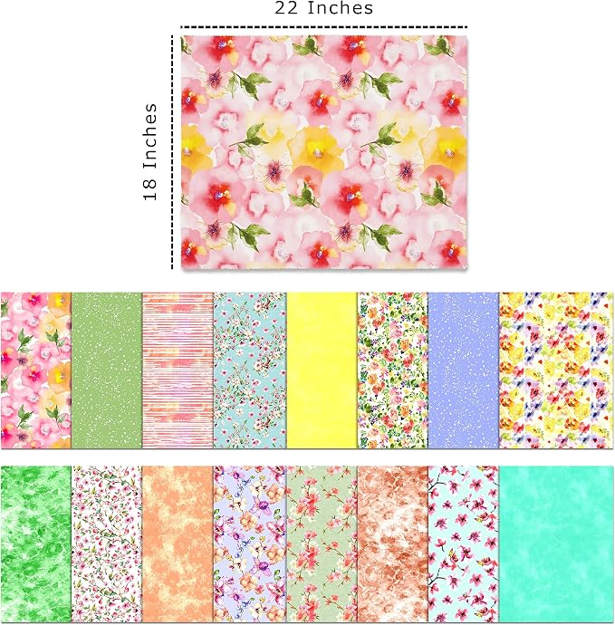 Soimoi 16 Pc Fat Quarter Bundle- Watercolor Floral Print 18"x 22" DIY Patchwork- 100% Cotton Pre-Cut Quilting Fabric Multicolor - Image 5