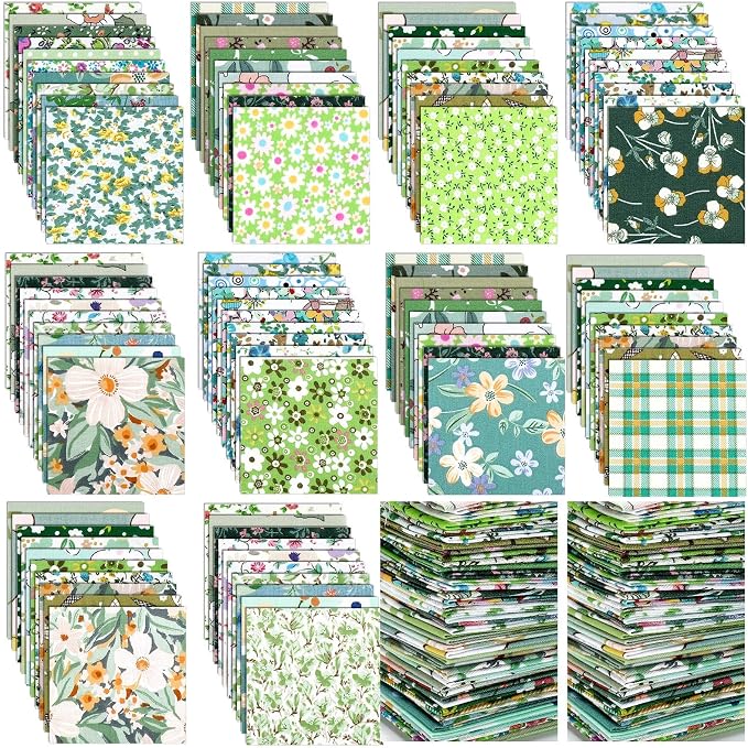 Kinlop 600 Pcs 5 x 5 Inch Floral Charm Packs for Quilting Green Flower Cotton Fabric Square Bulk Precut Fabric Squares Strips Printed Green Floral Patchwork for DIY Craft Sewing Accessory by Kinlop