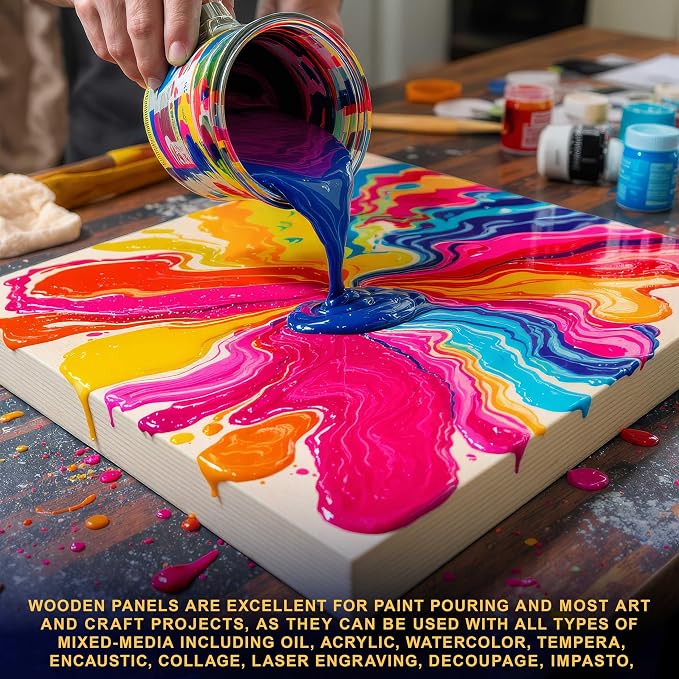 U.S. Art Supply 10" x 20" Unfinished Cradled Wood Panels for Painting, Gallery 1-1/2" Deep (2 Pack) - Artist Depth Wooden Wall Canvases - Mixed-Media Craft, Acrylic, Oil, Encaustic, Paint Pouring - Image 5