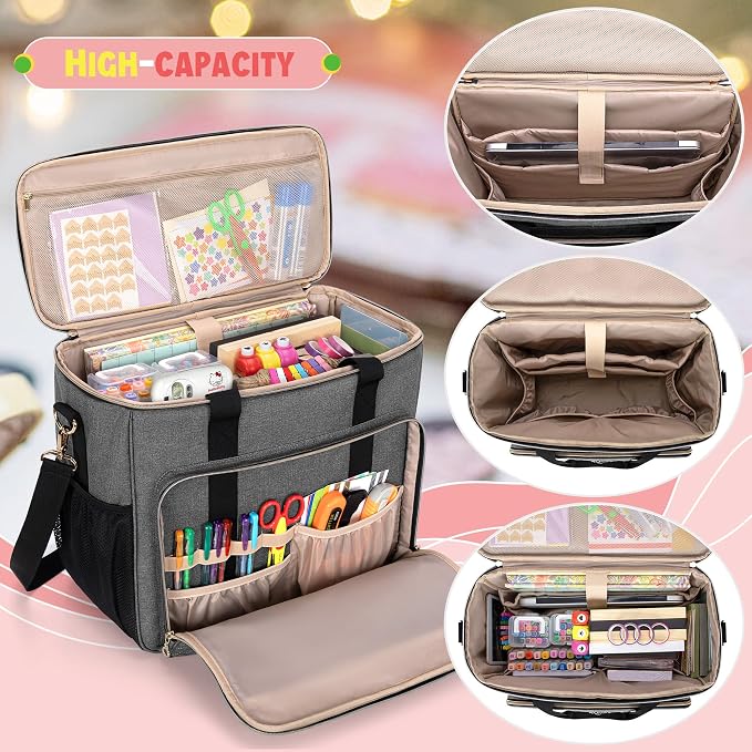 LUXJA Large Craft Bag with Multiple Pockets, Gray | Craft Tote Fits 12 x 12 Inch Scrapbook Album and 15.6" Laptop, Scrapbook Tote Bag with Shoulder Strap and Trolley Sleeve - Image 2
