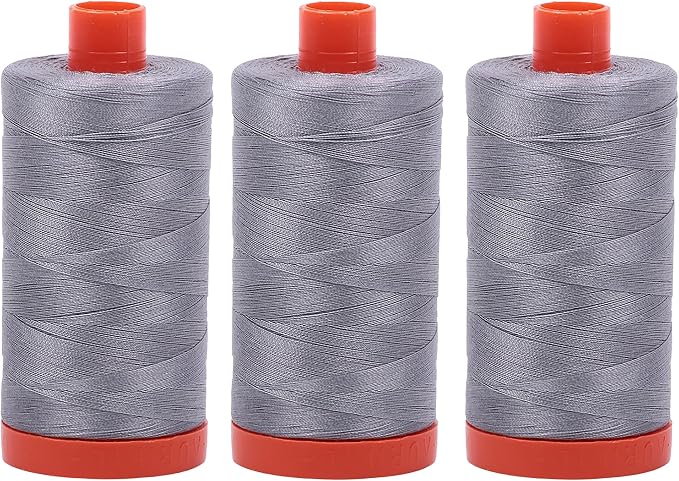 Bundle of 3 Large 1422 Yard Spools of Aurifil 50wt Egyptian Cotton Thread, Color: Grey,No. A1050-2605 by Aurifil