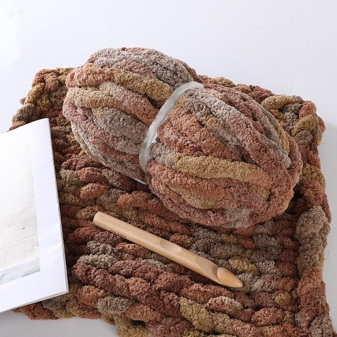 Chunky Chenille Yarn for Hand Knitting 8 Jumbo Pack Chunky Yarn for Hand Soft Blanket Knitting, Bulky Thick Fluffy Yarn for Crocheting (Pudding) - Image 3