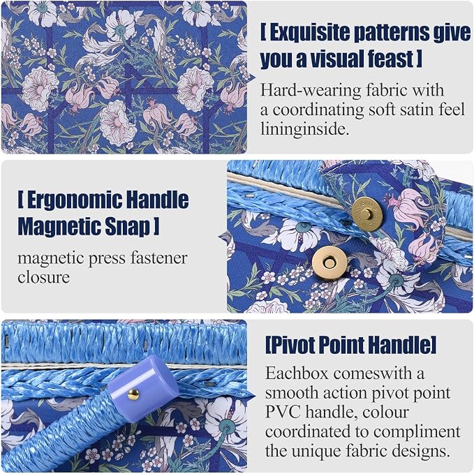 Sewing Basket with Sewing Supplies, Large Sewing Box for Accessories Storage, Blue White Flower Pattern - Image 3
