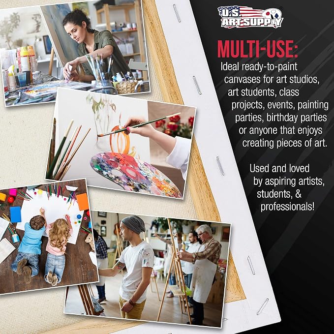 U.S. Art Supply X-Large Stretched Canvas for Painting 24x36 inch Gallery Depth 1-1/2" Thick, 3-Pack - 12oz Acrylic Gesso Triple Primed, Professional Artist Quality, 100% Cotton - Oil, Pouring Paint - Image 5