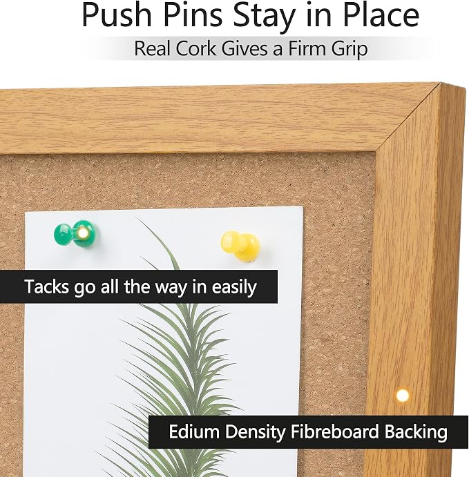 Cork Board Bulletin Board 30 x 42, Oak Framed 4x3 Corkboard | Hanging Office Board for Wall Decor, Large Wall Mounted Notice Pin Board with 15 Push Pins, Ideal for School, Home & Office - Image 5