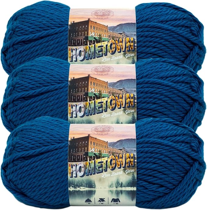 Lion Brand Yarn Hometown Yarn, Super-Bulky Yarn for Knitting, Crocheting, and Crafting, 3 Pack, Athens Blue Sky | Super Bulky Acrylic Fiber for Warm Crochet Blankets, Knit Winter Hats, Chunky Cardigans, Soft Scarves, Weaving by LionBrandYarn