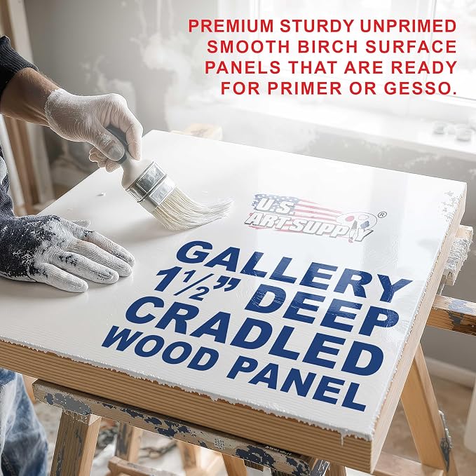 U.S. Art Supply 10" x 20" Unfinished Cradled Wood Panels for Painting, Gallery 1-1/2" Deep (2 Pack) - Artist Depth Wooden Wall Canvases - Mixed-Media Craft, Acrylic, Oil, Encaustic, Paint Pouring - Image 3