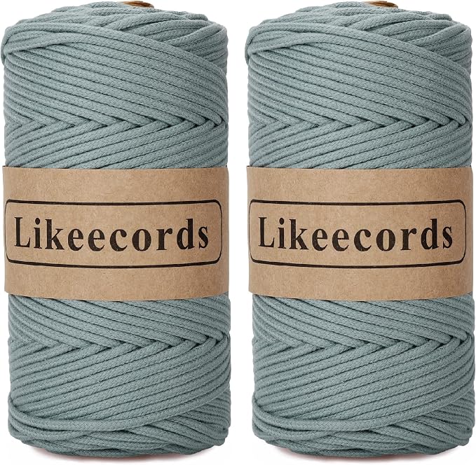 Likeecords 2 Skeins of Braided Cotton Cord 3mm x 100m, Cotton Macrame Rope, Bags, Wall Hangings, Crafts (Haze Blue) by Likeecords