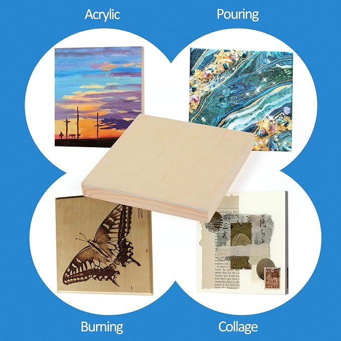 4 Pack 6x6’’ Unfinished Birch Wood Panels Kit for Painting | Studio 3/4’’ Deep Wooden Canvas, Cradle Boards for Acrylic Pouring, Art, Crafts, Epoxy Resin, Laser Engraving Cutting - Image 2