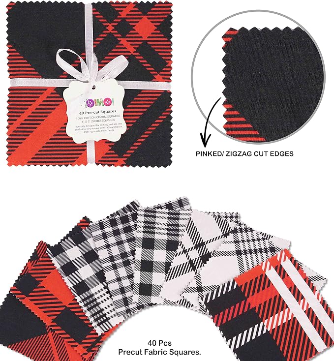 Soimoi Tartan Print Precut 5-inch Cotton Fabric Quilting Squares Charm Pack DIY Patchwork Sewing Craft- Magenta & Black - Image 3
