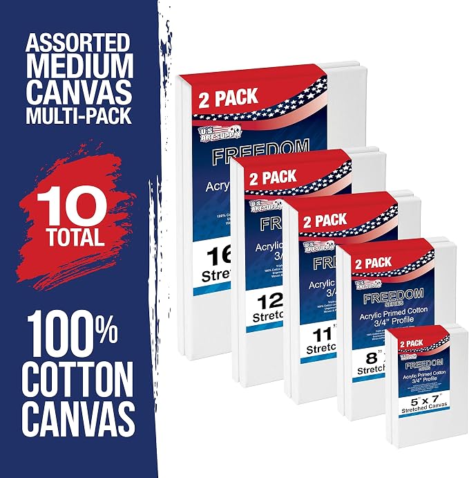 U.S. Art Supply Professional Quality Stretched Canvas, Multipack of 10 Medium Sizes, 2 Each 5x7, 8x10, 11x14, 12x16, 16x20 Inches - 12-Ounce Primed, 3/4", 100% Cotton - Painting, Acrylic Pouring, Oil - Image 2
