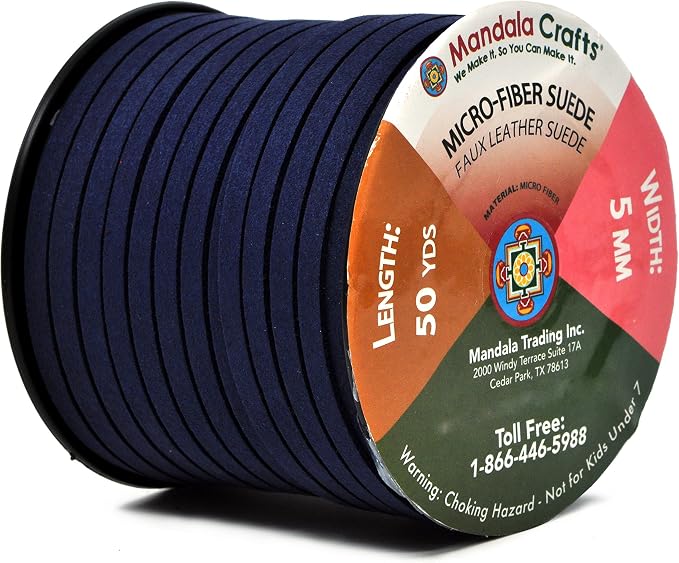 Mandala Crafts 5mm Dark Navy Blue Faux Suede Vegan Leather, Jewelry Making | 50 Yards Durable Flat Leather Strings, Laces & Strips for Bracelets, Necklaces, Braiding, Dream Catchers Supplies & Chokers - Image 2