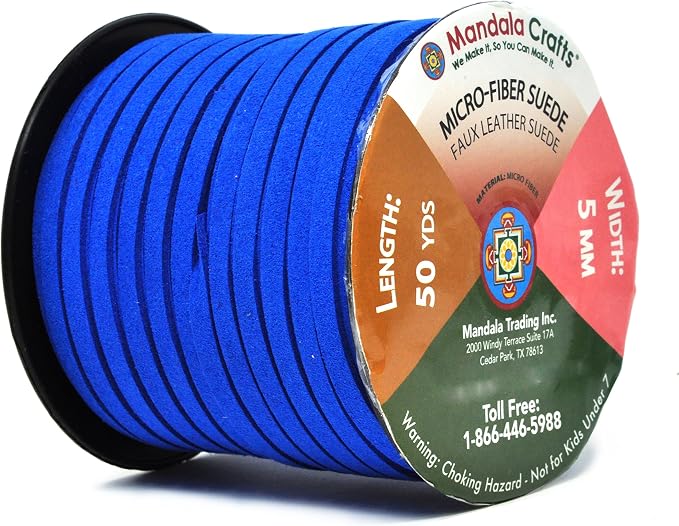 Mandala Crafts 5mm Blue Faux Suede Vegan Leather, Jewelry Making | 50 Yards Durable Flat Leather Strings, Laces & Strips for Bracelets, Necklaces, Braiding, Dream Catchers Supplies & Chokers - Image 2