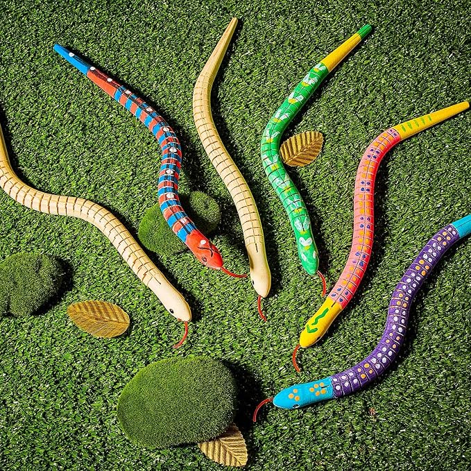 BBTO 10 Pieces Wooden Snake Unfinished Wooden Wiggly Snake Jointed Flexible Wooden Snake with 12 Colors Acrylic Craft Paint and Paint Brush for Arts and Crafts Halloween Party Decoration - Image 7