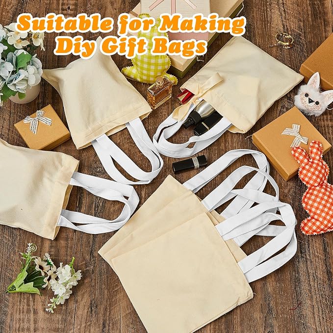 Amylove 24 Pcs Mini Canvas Tote Bags,8.5 X 8 Inch,Natural with White Handle | Blank Sublimation DIY, Small Reusable Totes Coloring Crafts, Grocery Shopping Easter Halloween Party Favor Gift Bags - Image 5