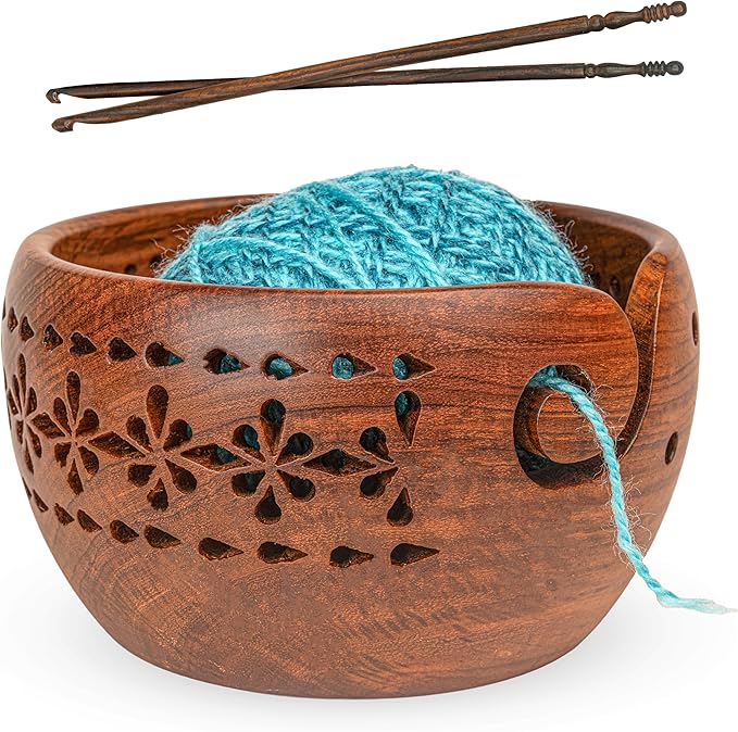 Wooden Yarn Bowls for Crocheting & Knitting - Availabe in 2 Sizes, Exquisite Handmade Large Yarn Bowl Holder, Crochet Bowls for Yarn, Knitting Bowl (Pattern Large) by Unknown
