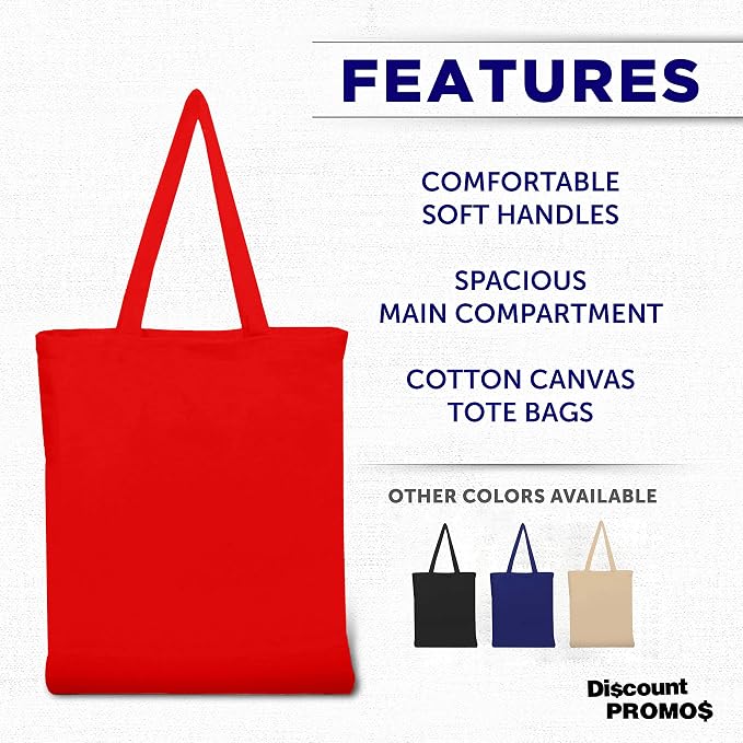 DISCOUNT PROMOS Cotton Canvas Tote Bags Set of 10, Bulk Pack - Reusable, Great for Shopping, Grocery, Beach, Picnic, Wedding Favors - Red - Image 3