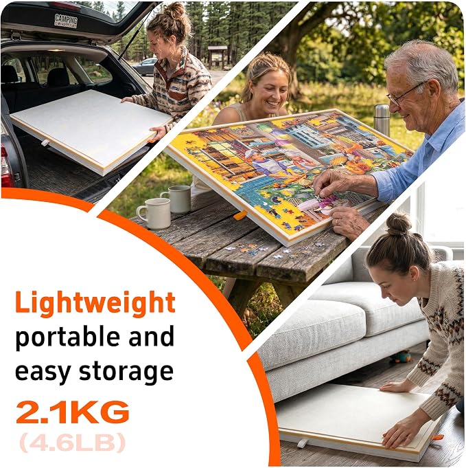 Tektalk Jigsaw Puzzle Table with Integrated Adjustable Stand/Bracket, 3-Tilting-Angle Super Lightweight Felt Puzzle Plateau Board with Cover & 4 Sorting Drawers, for Up to 1000 Pieces - Orange - Image 4