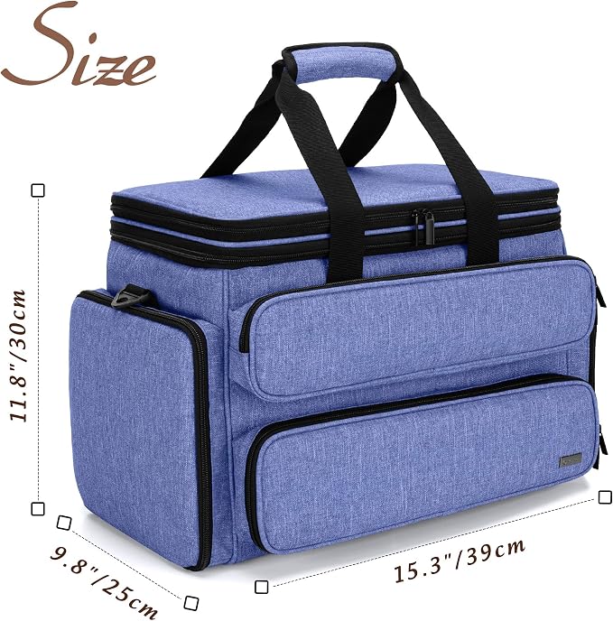 Yarwo Large Crochet Bag Knitting Tote, Yarn Storage Bag with Shoulder Strap | Organizer for Knitting Needles & Crochet Hook(Up to 14”), Clear Top Lid, Unfinished Project Compartment, 4 Yarn Holes, Blue - Image 6