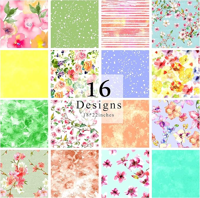 Soimoi 16 Pc Fat Quarter Bundle- Watercolor Floral Print 18"x 22" DIY Patchwork- 100% Cotton Pre-Cut Quilting Fabric Multicolor - Image 6