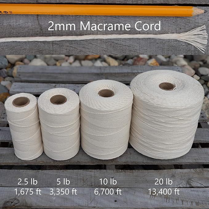 Bulk Macrame Cord | 100% Natural, Unbleached Cotton | Single Twist | Soft | Made in USA (2 mm x 10 lb Cone) - Image 4