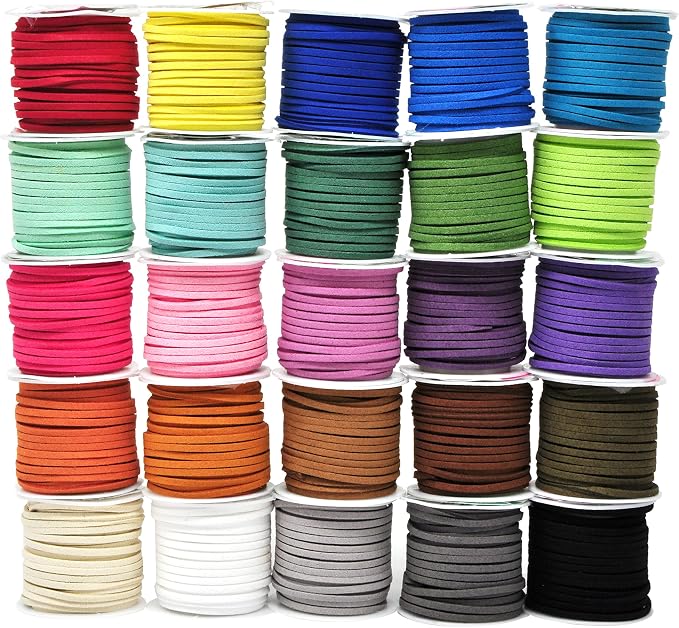 Mandala Crafts Faux Suede Cords 25 Assorted Color Leather Cords for Jewelry Making - 2.65mm Leather Laces Leather Strips Flat Vegan Leather Strings for Dream Catchers Supplies by MandalaCrafts