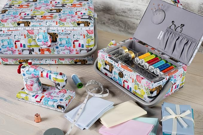 Hobby Gift Large Sewing Box Craft Storage Box with Handle Internal Accessories Tray Pin Cushion and Pocket for Sewing Knitting and Hobby Supplies - Image 2