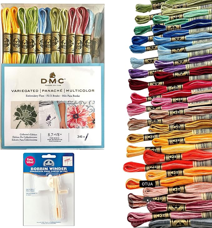 DMC Embroidery Floss, 36 Variegated Thread Pack Bundle with Bobbin Winder. | Cotton Multicolor Cross Stitch Threads, DMC Color Variations, Hand embroidery Yarn Set,Colorful string Kit. 8,7 Yard by CharmingMelodie