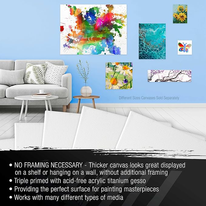 U.S. Art Supply X-Large Stretched Canvas for Painting 24x36 inch Gallery Depth 1-1/2" Thick, 3-Pack - 12oz Acrylic Gesso Triple Primed, Professional Artist Quality, 100% Cotton - Oil, Pouring Paint - Image 4
