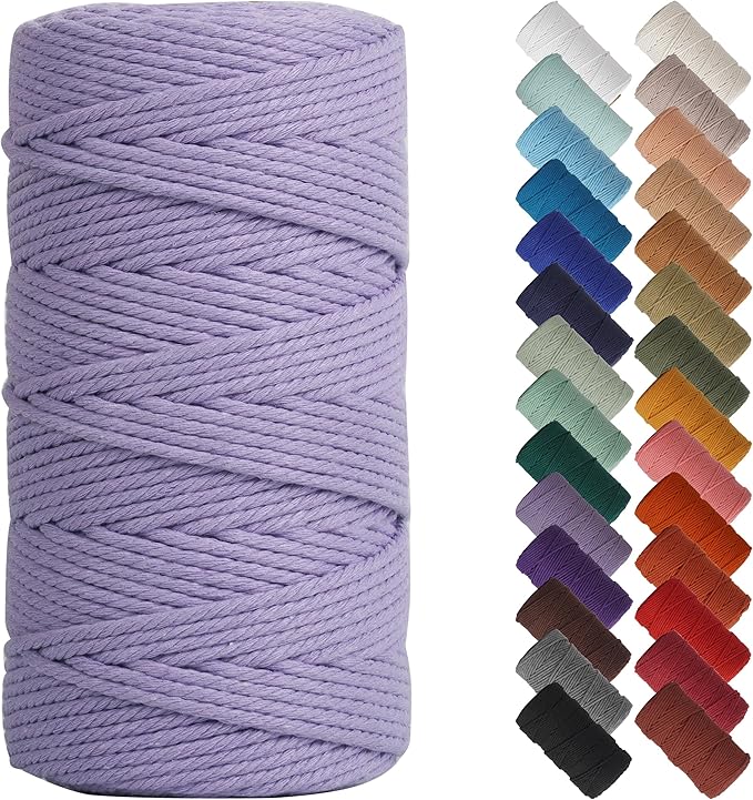 NOANTA Light Purple Macrame Cord 3mm x 220yards, Colored Macrame Rope Cotton Rope Macrame Yarn, Colorful Cotton Craft Cord for Wall Hanging, Plant Hangers, Crafts, Knitting