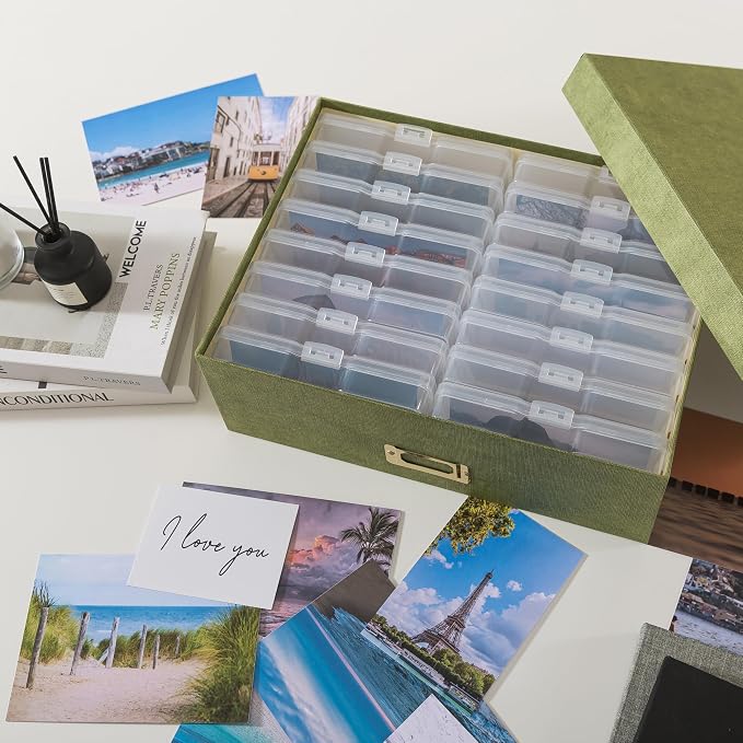 Soul & Lane - Photo Storage Box with 16 Inner Cases for 4x6 Pictures, Green | Picture Organizer with Dividers and Label Holder, Keepsake Card Container for Scrapbooking, Stationery and Craft Storage - Image 5