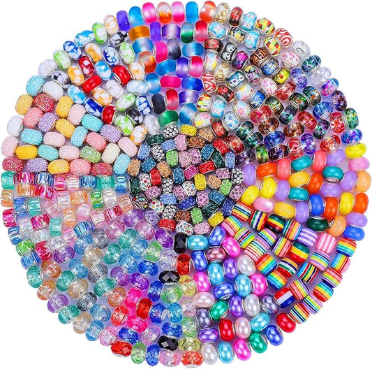 Aipridy 500 Pcs Large Hole European Beads, Craft Supplies Kit，Assorted Mixed Color Lampwork Spacer Beads for DIY Bracelet Jewelry Making (500, Mixed) by AIPRIDY