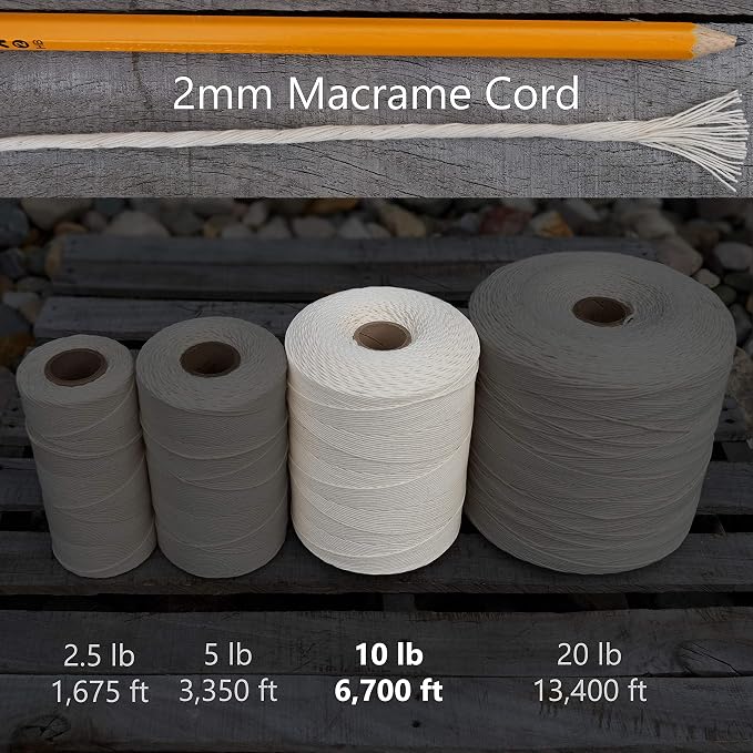 Bulk Macrame Cord | 100% Natural, Unbleached Cotton | Single Twist | Soft | Made in USA (2 mm x 10 lb Cone) - Image 2