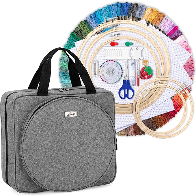 LoDrid Embroidery Kit, Embroidery Project Bag with Embroidery Kit, Gray | Embroidery Starter Kit, Embroidery Supplies Storage Bag, Cross Stitch Kits for Adults by LoDridDirect