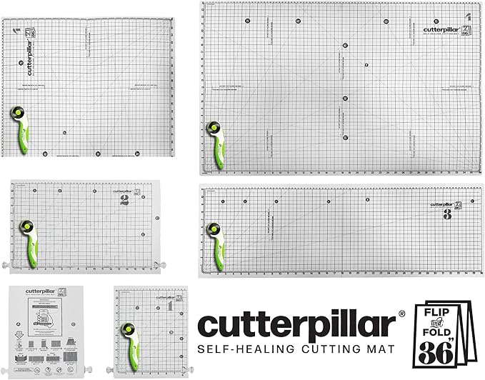 Cutterpillar Flip and Fold Self-Healing Cutting Mat – 5-in-1 Foldable Craft Mat for Fabric, Quilting & Sewing Projects, Easy Travel & Storage, Expands from 9" x 12" to 24" x 36"