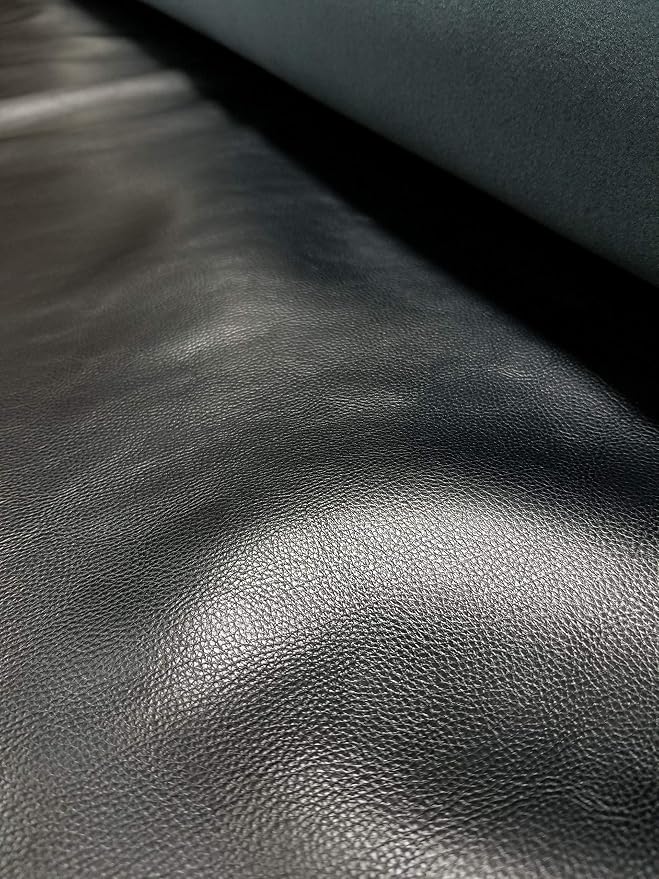 NAT Leathers | Black Soft Faux Leather Upholstery Fabric by the Yard (Peta Approved Vegan) | Synthetic PU Pleather 0.9 mm Smooth Upholstery | Black 5 Yards 180"x54" by NATLeathers