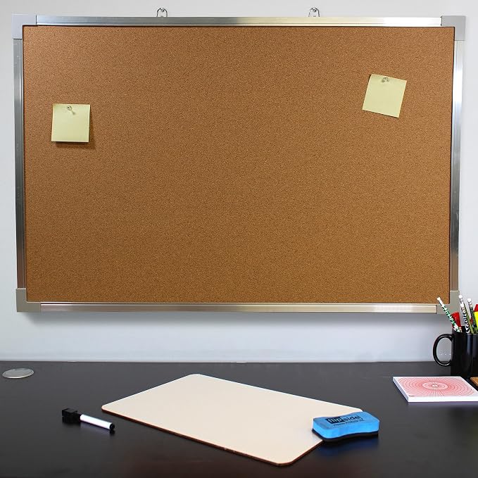 Flipside Products 36" x 48" (3' x 4') Large Cork Bulletin Board, Silver Aluminum Framed, Message and Vision Board, Memo Pin, Hanging Wall Mounted - Image 2