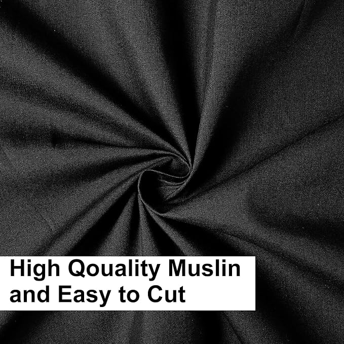 5 Yards Black Cotton Fabric by the Yard Fabrics,59 Inches Wide Medium Weight 100% Natural Cotton Fabrics,Bleached Muslin Fabric for Sewing Clothing Crafts Material - Image 3