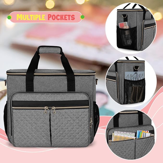 LUXJA Large Craft Bag with Multiple Pockets, Gray | Craft Tote Fits 12 x 12 Inch Scrapbook Album and 15.6" Laptop, Scrapbook Tote Bag with Shoulder Strap and Trolley Sleeve - Image 3