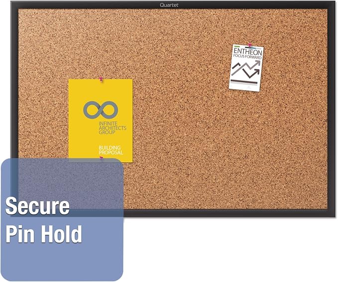 Quartet Cork Bulletin Board 36"W x 24"H Pin Board, Black Aluminum Frame (2303) - Image 2
