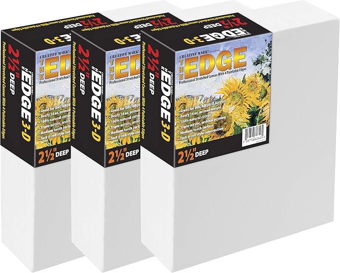 Creative Mark The Edge Deluxe Cotton 2-1/2" Deep Stretched Canvas for Painting, 24x36 Pack of 3, 14oz. Primed Weight, Universal Archival Priming, Medium Tooth, Frameless Artwork Canvas for Painters by CreativeMark