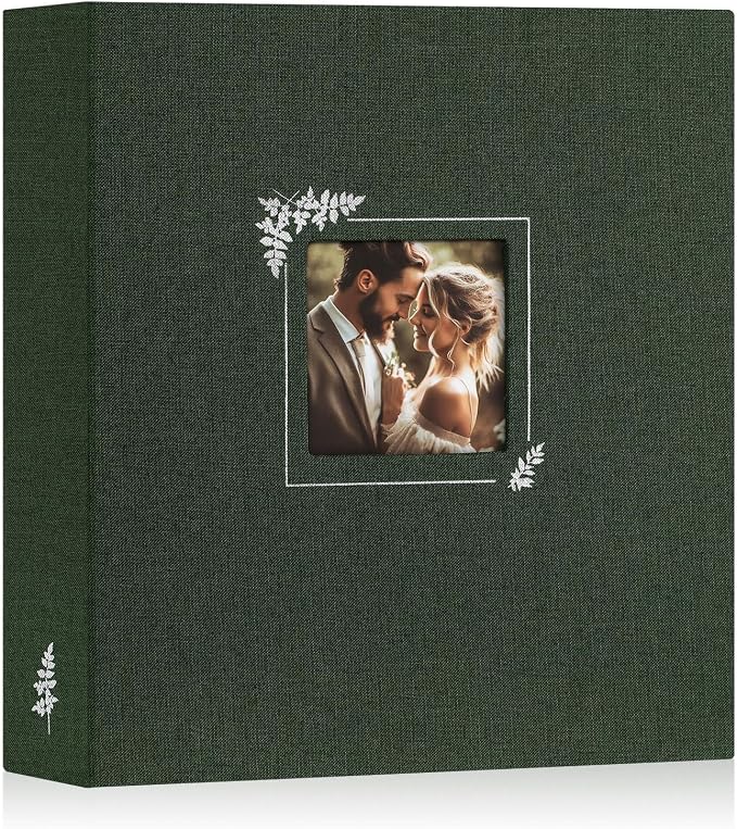 Lanpn Scrapbook Photo Album 8.5x11, Linen Window Design Cover Top Load 3 Ring Folder Binder Photobook Photo Book 8.5 x 11 inch with 30 Plastic Sleeves 60 Pages Green by Lanpn